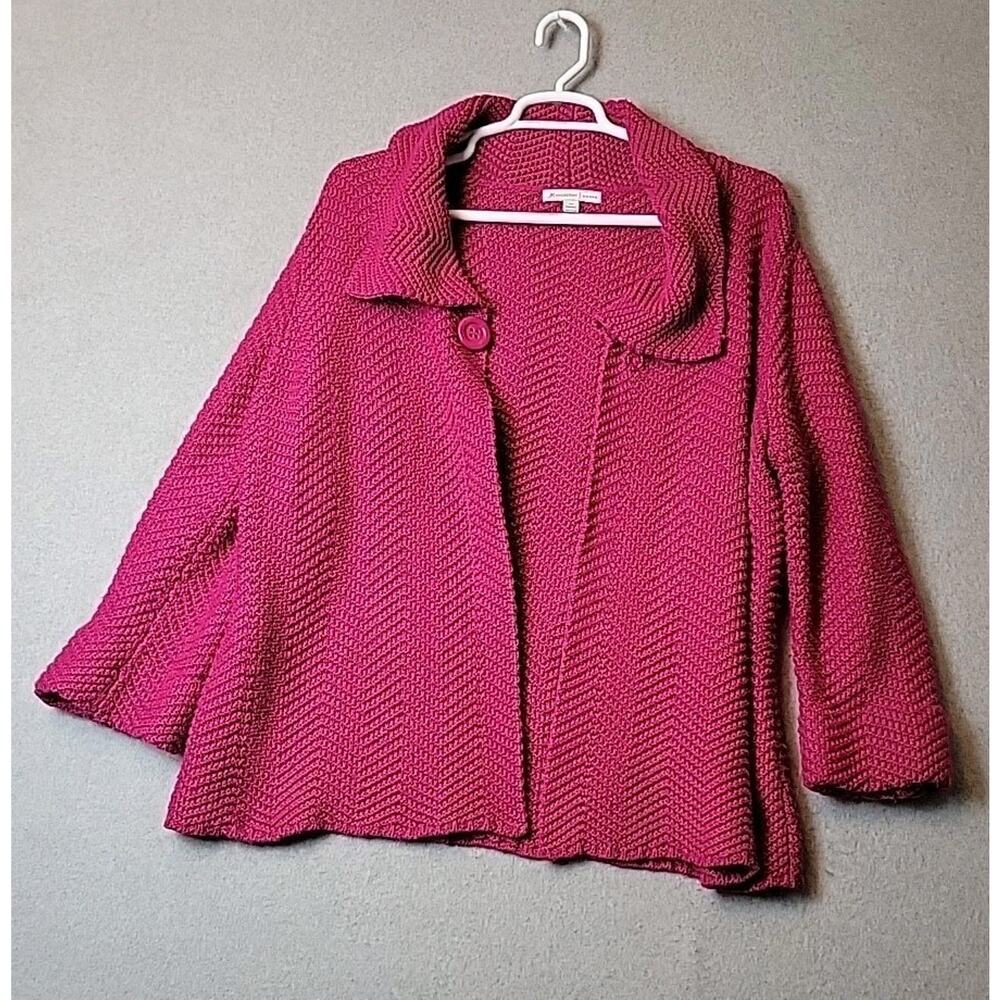 JM Collection Fuchsia Chunky Knit LS Open Front Button Cardigan Women's Plus 2X